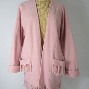 Vtg Laurence Tavernier Womens 100% Wool Eponyme Poncho Pastel Pink Fringe FLAW